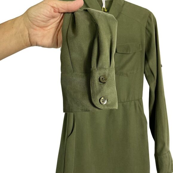 NWT BCBGeneration Olive Green Shirt Dress Button-Up Tab Sleeve Women's Small - Picture 4 of 14